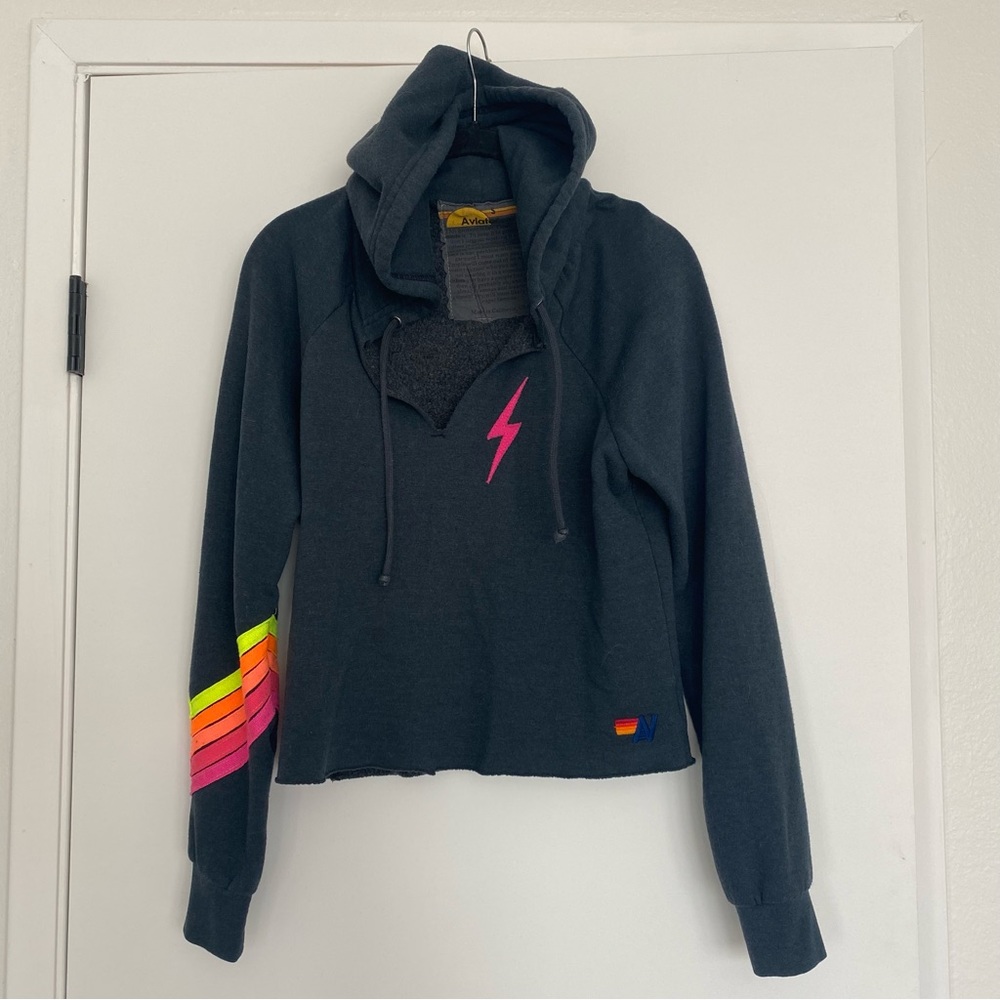 Aviator Nation Cropped Lightning Neon Hoodie